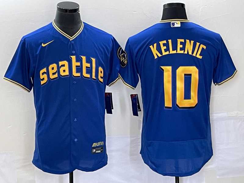 Men%27s Seattle Mariners #10 Jarred Kelenic Blue 2023 City Connect Flex Base Stitched Jersey->seattle mariners->MLB Jersey